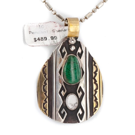 12kt Gold Filled .925 Sterling Silver Handmade Certified Authentic Navajo Natural Malachite Native American Necklace 24120 12kt Gold Filled .925 Sterling Silver Handmade Certified Authentic Navajo Natural Malachite Native American Necklace 24120