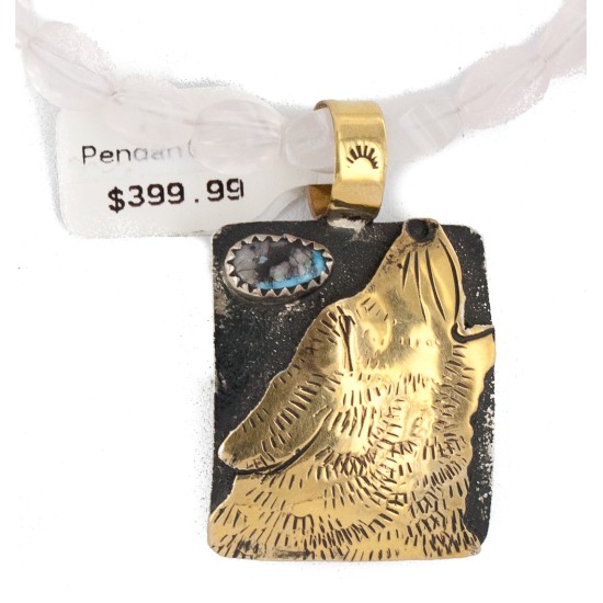 12kt Gold Filled .925 Sterling Silver Wolf Handmade Certified Authentic Navajo Natural Turquoise Pink Quartz Native American Necklace 24324-5-16047-10 12kt Gold Filled .925 Sterling Silver Wolf Handmade Certified Authentic Navajo Natural Turquoise Pink Quartz Native American Necklace 24324-5-16047-10