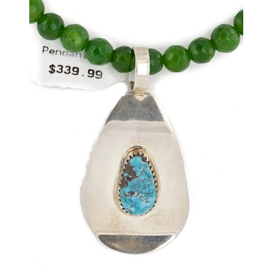 .925 Sterling Silver Handmade Certified Authentic Natural Turquoise Green Quartz Native American Necklace 24337-16076-13