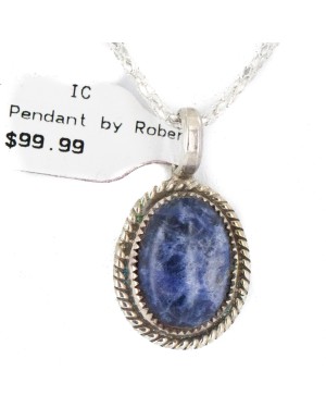 .925 Sterling Silver Handmade Certified Authentic Navajo Natural Lapis Native American Necklace 12885-2