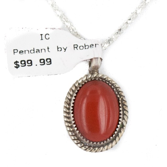.925 Sterling Silver Handmade Certified Authentic Navajo Natural Red Jasper Native American Necklace 12885-3