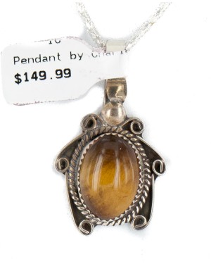 .925 Sterling Silver Handmade Certified Authentic Navajo Natural Tigers Eye Native American Necklace 12674-1