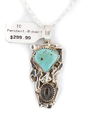 .925 Sterling Silver Handmade Certified Authentic Navajo Natural Turquoise Jasper Native American Necklace  15939-3