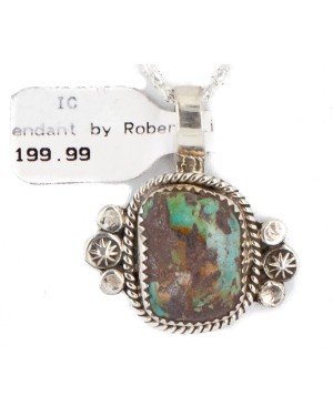 .925 Sterling Silver Handmade Certified Authentic Navajo Natural Turquoise Native American Necklace 12816-2