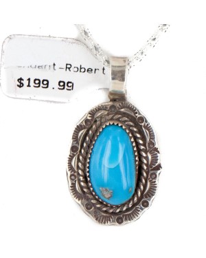 .925 Sterling Silver Handmade Certified Authentic Navajo Natural Turquoise Native American Necklace 24384-2