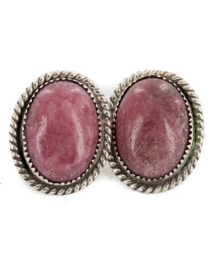 Certified Authentic .925 Sterling Silver Handmade Navajo Natural Charoite Stud Native American Earrings  12886-2