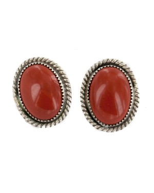 Certified Authentic .925 Sterling Silver Handmade Navajo Natural Red Jasper Stud Native American Earrings 12886-21