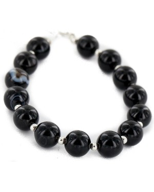 Certified Authentic Navajo .925 Sterling Silver Natural Black Onyx Native American Bracelet 12742-202