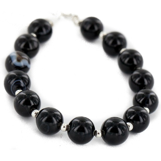 Certified Authentic Navajo .925 Sterling Silver Natural Black Onyx Native American Bracelet 12742-202