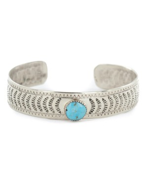 Handmade Certified Authentic Navajo Nickel Natural Turquoise Native American Bracelet 12796-14