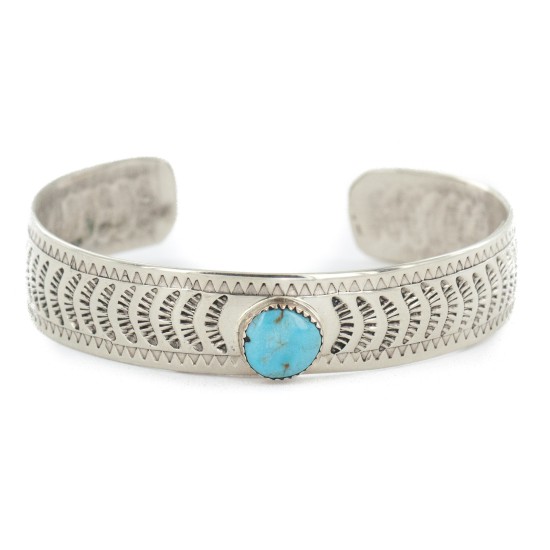 Handmade Certified Authentic Navajo Nickel Natural Turquoise Native American Bracelet 12796-14