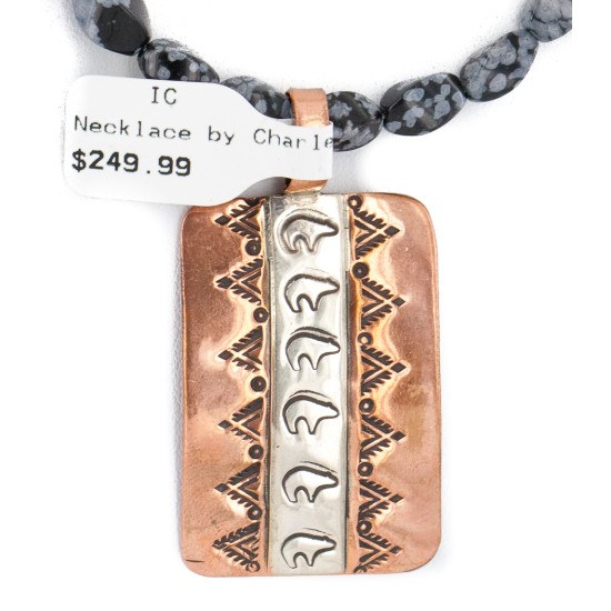 Handmade Certified Authentic Navajo Pure .925 Sterling Silver and Copper Natural Turquoise Snowflake Stone Native American Necklace 16973-2-16037-6