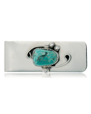 Handmade Certified Authentic Navajo Nickel and .925 Sterling Silver Natural Turquoise Native American Money Clip 11250-4