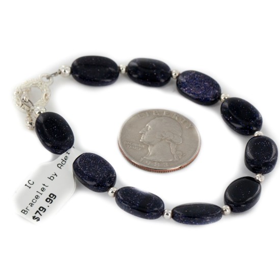 Certified Authentic Navajo Nickel Natural Purple Goldstone Native American Bracelet 12920-6 Certified Authentic Navajo Nickel Natural Purple Goldstone Native American Bracelet 12920-6