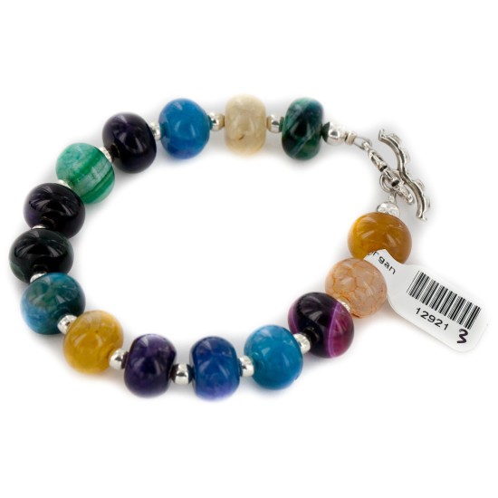 Certified Authentic Navajo Nickel Natural Multicolor Stones Native American Bracelet 12921-3