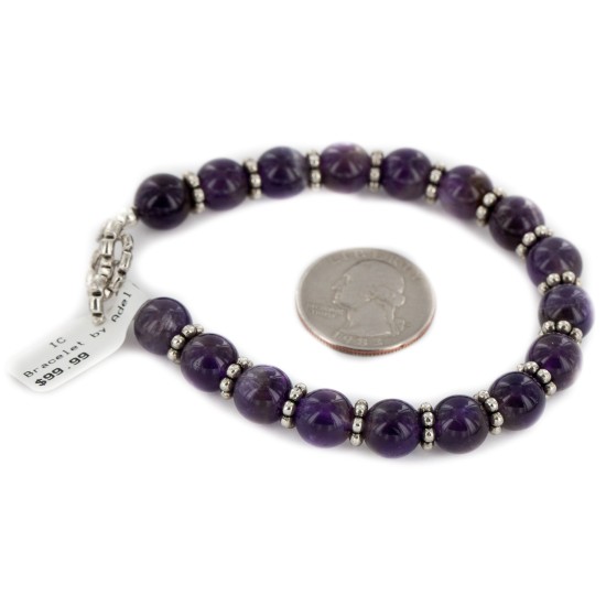 Certified Authentic Navajo Nickel Natural Amethyst Native American Bracelet 12921-5