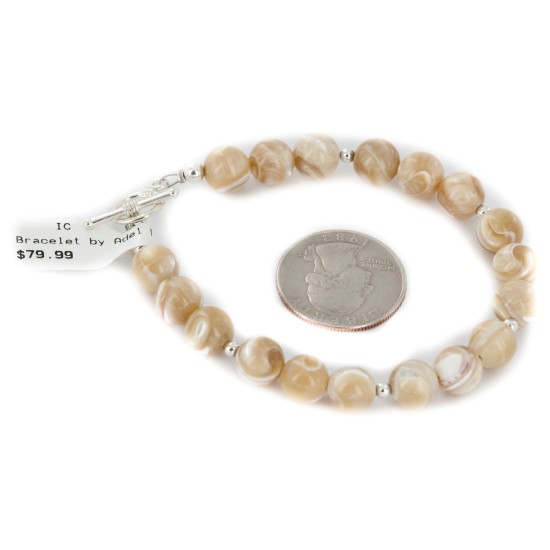 Certified Authentic Navajo Nickel Natural Agate Native American Bracelet 12920-4