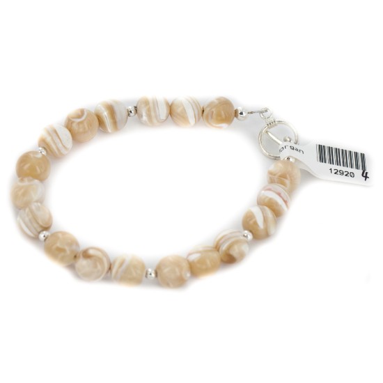 Certified Authentic Navajo Nickel Natural Agate Native American Bracelet 12920-4