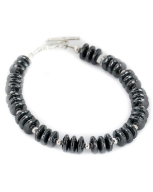 Certified Authentic Navajo Nickel Natural Hematite Native American Bracelet 12920-5