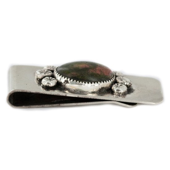 Handmade Certified Authentic Navajo Nickel and .925 Sterling Silver Natural Jasper Native American Money Clip 11250-51