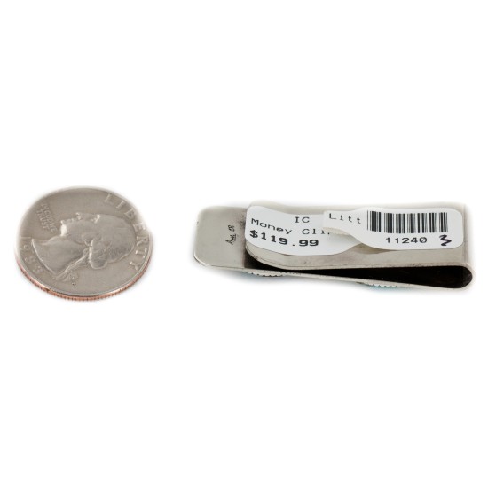 Handmade Certified Authentic Navajo Nickel and .925 Sterling Silver Natural Turquoise Native American Money Clip 11240-3
