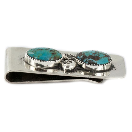 Handmade Certified Authentic Navajo Nickel and .925 Sterling Silver Natural Turquoise Native American Money Clip 11240-3