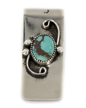 Handmade Certified Authentic Navajo Nickel and .925 Sterling Silver Natural Turquoise Native American Money Clip 11250-111