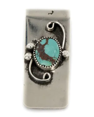 Handmade Navajo Nickel and .925 Sterling Silver Natural Turquoise Native American Money Clip 11250-111 Handmade Navajo Nickel and .925 Sterling Silver Natural Turquoise Native American Money Clip 11250-111