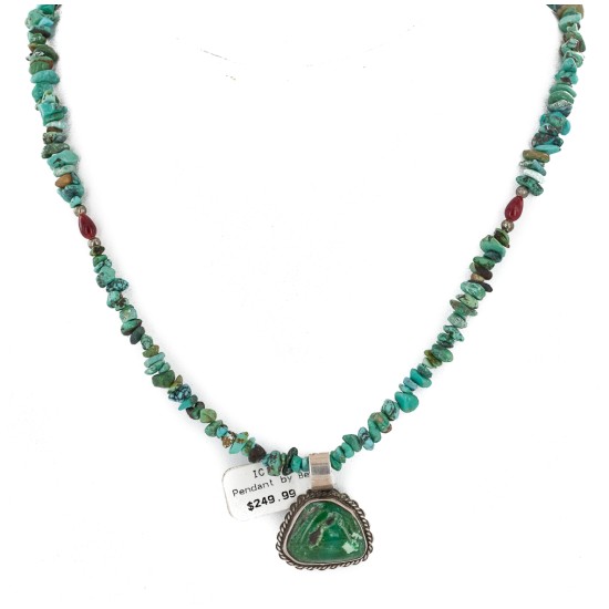 $430 Handmade Certified Authentic .925 Sterling Silver Navajo Natural Carico Lake and Turquoise Native American Necklace 15030-21-15360