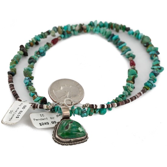 $430 Handmade Certified Authentic .925 Sterling Silver Navajo Natural Carico Lake and Turquoise Native American Necklace 15030-21-15360