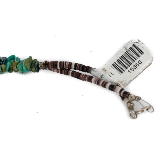 $430 Handmade Certified Authentic .925 Sterling Silver Navajo Natural Carico Lake and Turquoise Native American Necklace 15030-21-15360