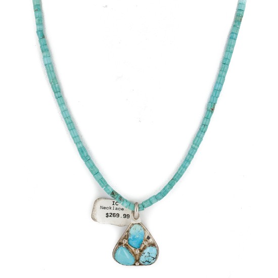 $470 Handmade Certified Authentic .925 Sterling Silver Navajo Natural Turquoise Native American Necklace 15390-15275