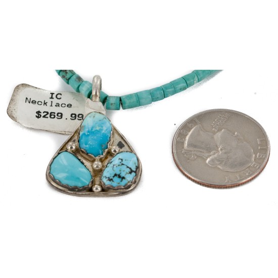 $470 Handmade Certified Authentic .925 Sterling Silver Navajo Natural Turquoise Native American Necklace 15390-15275