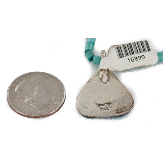 $470 Handmade Certified Authentic .925 Sterling Silver Navajo Natural Turquoise Native American Necklace 15390-15275