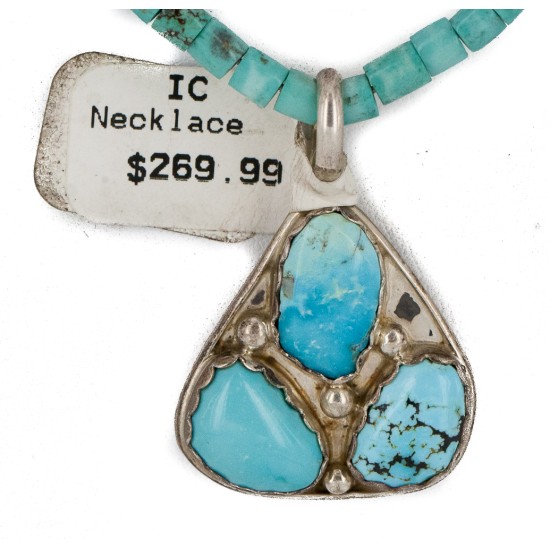 $470 Handmade Certified Authentic .925 Sterling Silver Navajo Natural Turquoise Native American Necklace 15390-15275