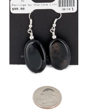 Certified Authentic Navajo .925 Sterling Silver Hooks Dangle Natural Black Onyx Native American Earrings 18119-1