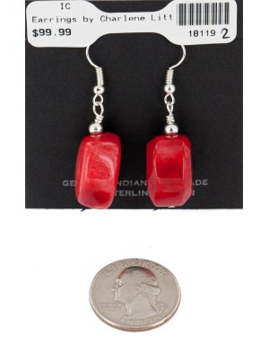 Certified Authentic Navajo .925 Sterling Silver Hooks Coral Dangle Native American Earrings 18119-3