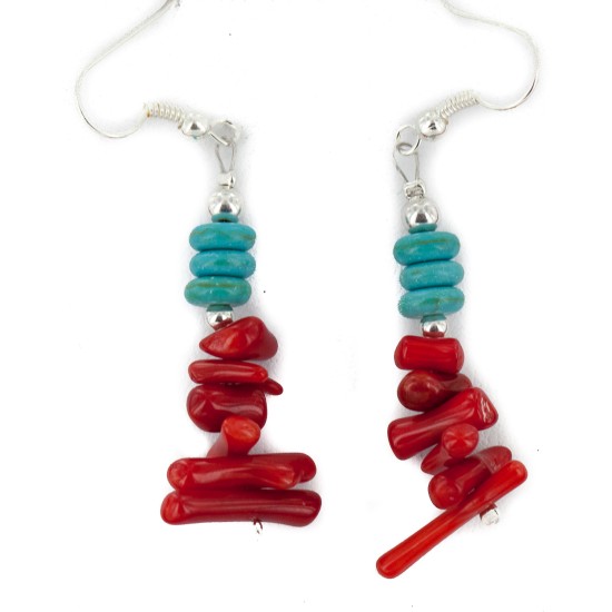 2 Strand Certified Authentic Navajo .925 Sterling Silver Hooks Coral Earrings and Native American Necklace Set 17012-18105-2
