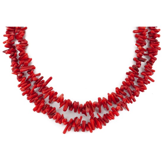 2 Strand Certified Authentic Navajo .925 Sterling Silver Hooks Coral Earrings and Native American Necklace Set 17012-18105-2