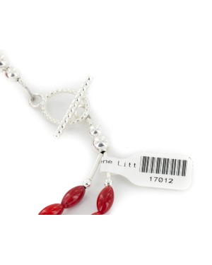 2 Strand Certified Authentic Navajo .925 Sterling Silver Hooks Coral Earrings and Native American Necklace Set 17012-18105-2