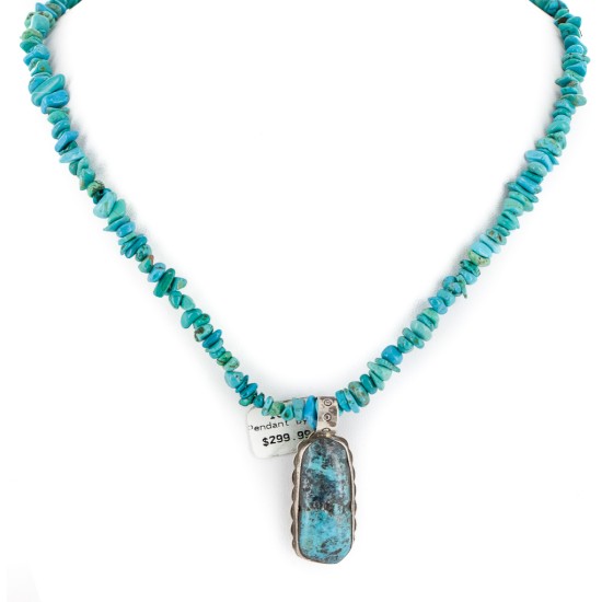 .925 Sterling Silver Certified Authentic Navajo Natural Turquoise Native American Necklace 14296-10-1577