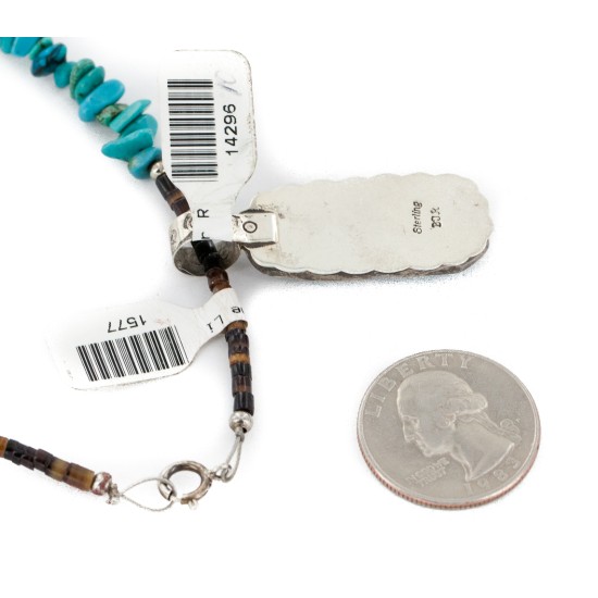 .925 Sterling Silver Certified Authentic Navajo Natural Turquoise Native American Necklace 14296-10-1577