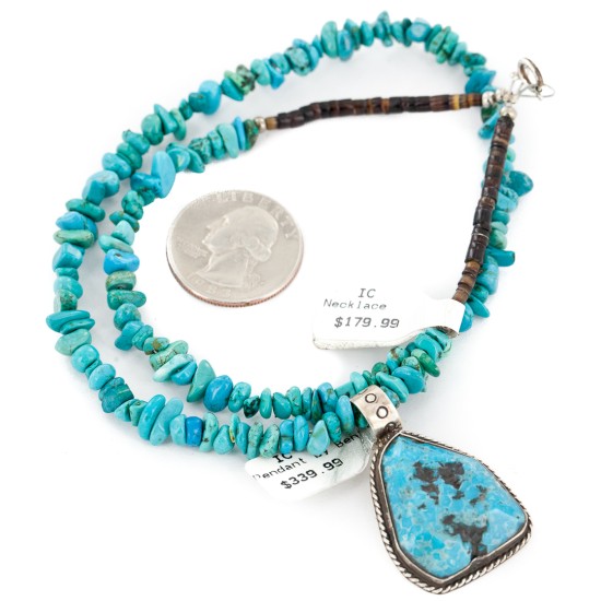 Certified Authentic .925 Sterling Silver Navajo Natural Turquoise Native American Necklace 15003-2-15222