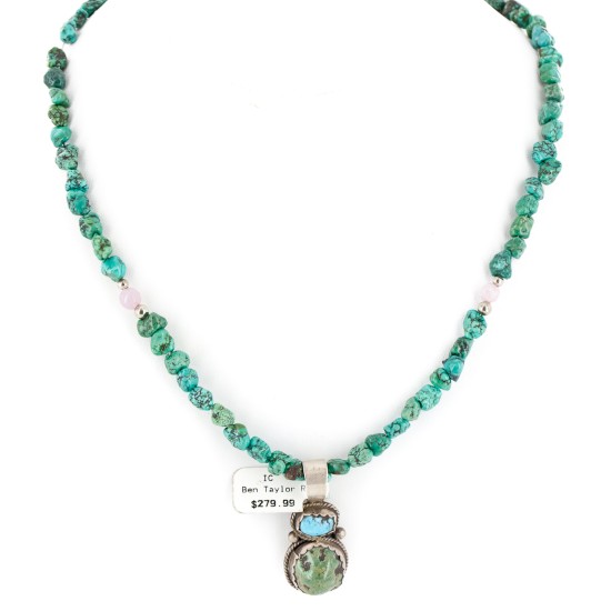 .925 Sterling Silver Certified Authentic Navajo Natural and and Spiderweb Turquoise Quartz Native American Necklace 14545-13-15781