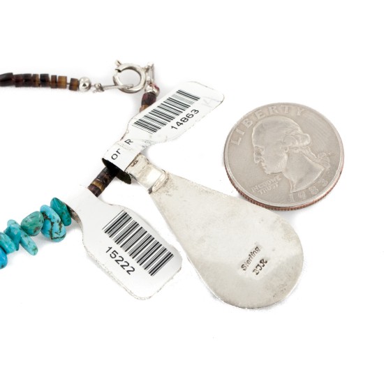 .925 Sterling Silver Certified Authentic Navajo Natural Turquoise Spiny Oyster Coral Native American Necklace  14863-14-15222