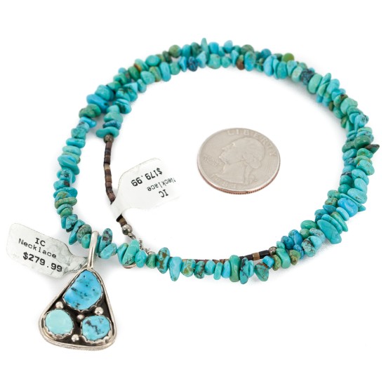 .925 Sterling Silver Navajo Certified Authentic Turquoise Native American Necklace 15215-1577