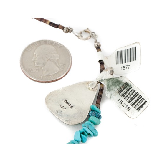 .925 Sterling Silver Navajo Certified Authentic Turquoise Native American Necklace 15215-1577