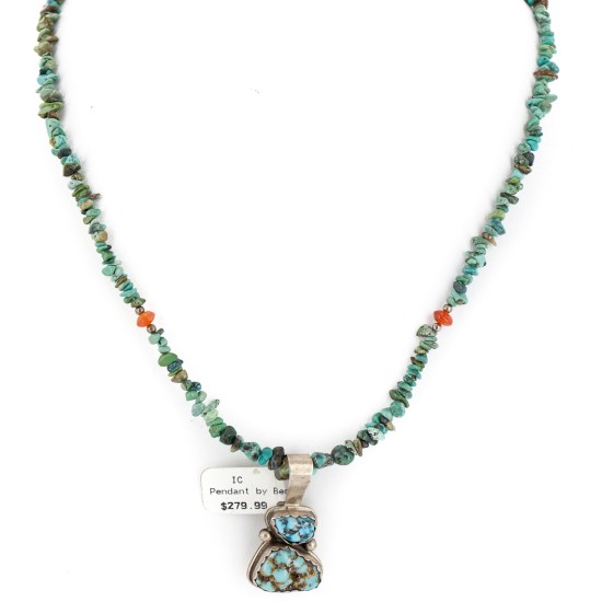 .925 Sterling Silver Navajo Certified Authentic Turquoise Pink Quartz Native American Necklace 15029-15794-5