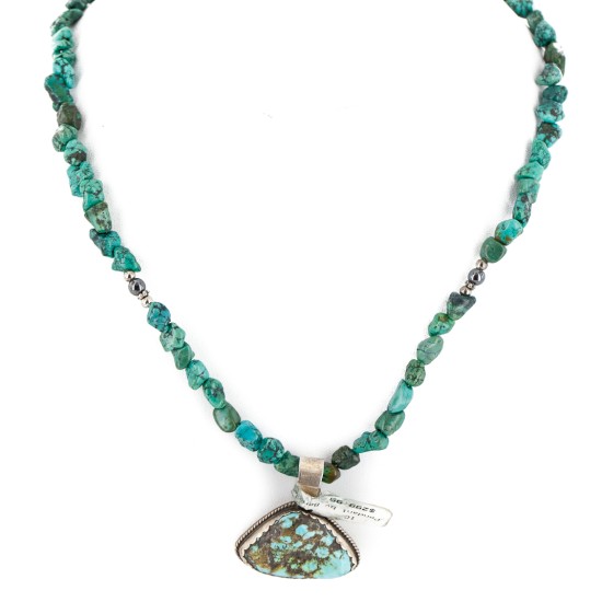 .925 Sterling Silver Certified Authentic Navajo Natural and Spiderweb Turquoise Hematite Native American Necklace 15029-3-15781