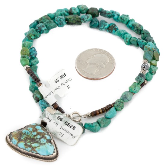 .925 Sterling Silver Certified Authentic Navajo Natural and Spiderweb Turquoise Hematite Native American Necklace 15029-3-15781